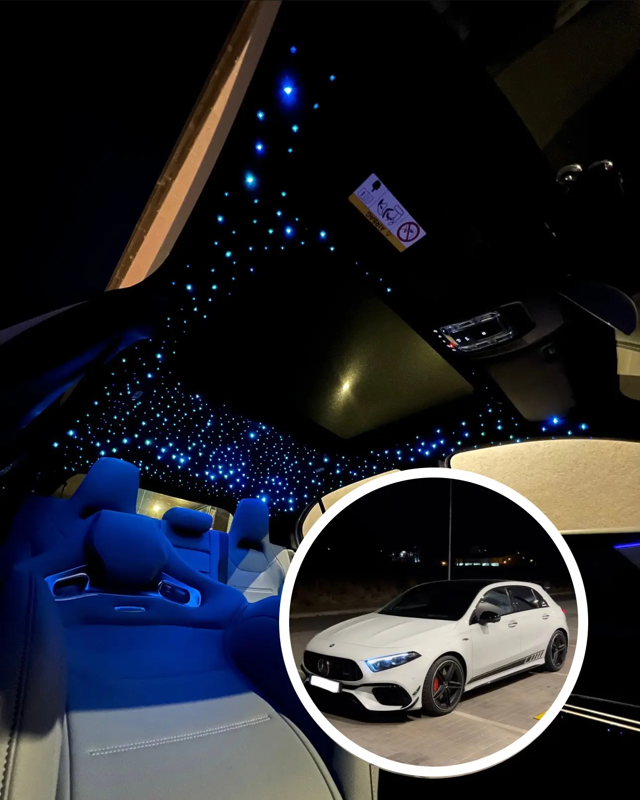 Instalace hvězdné oblohy do stropnice vozu Mercedes-AMG A45s