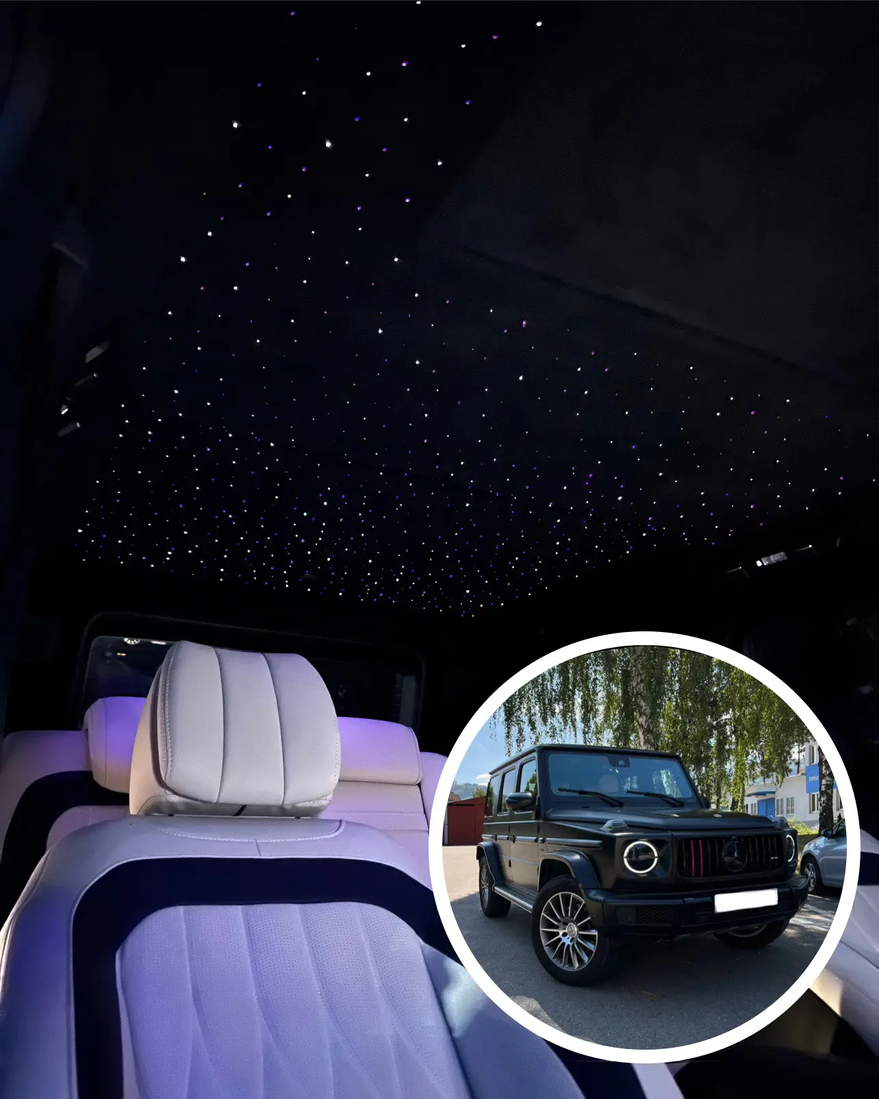 Instalace hvězdné oblohy do stropnice vozu Mercedes-Benz G500