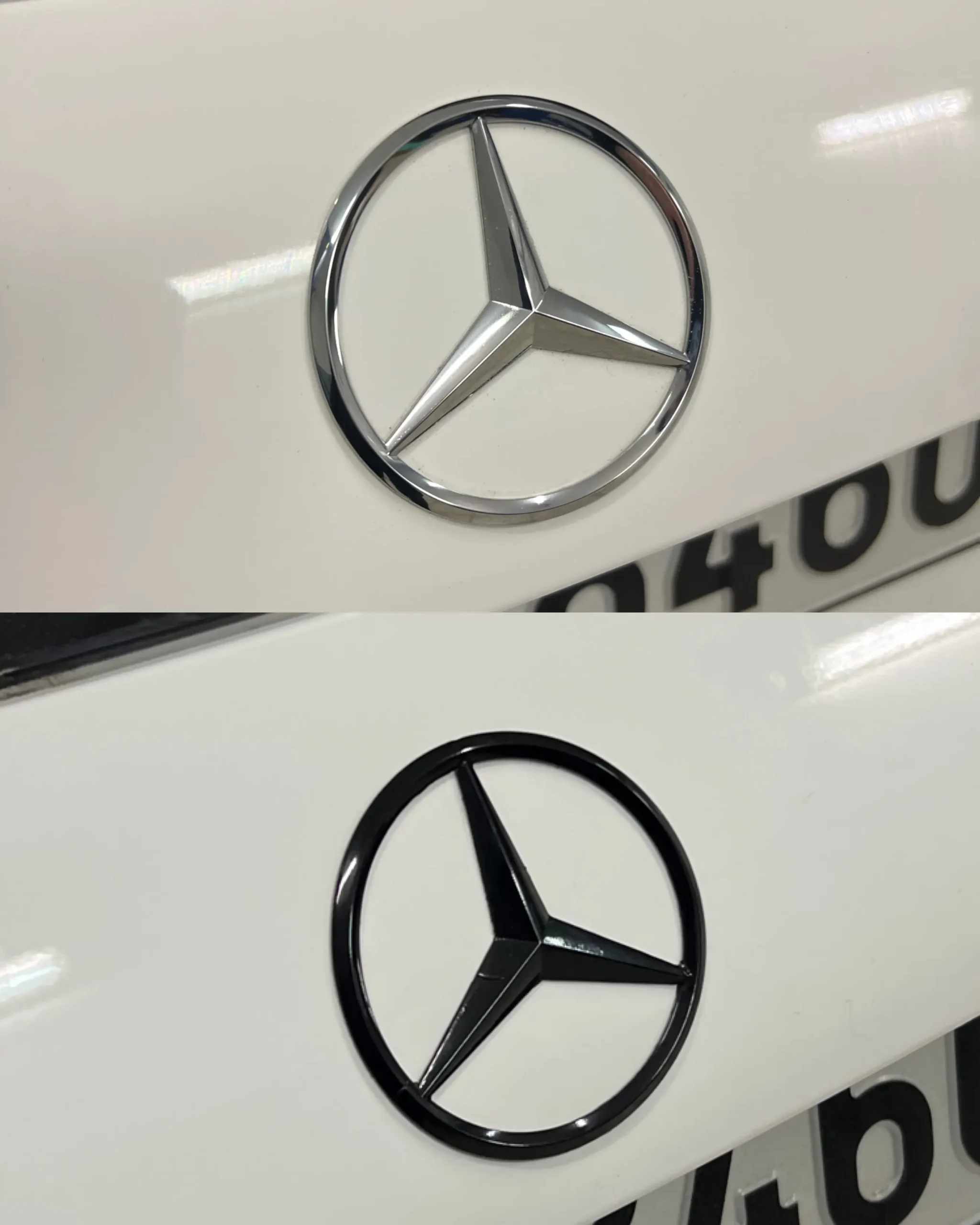 Dechrom loga Mercedes-Benz na zadní části vozu